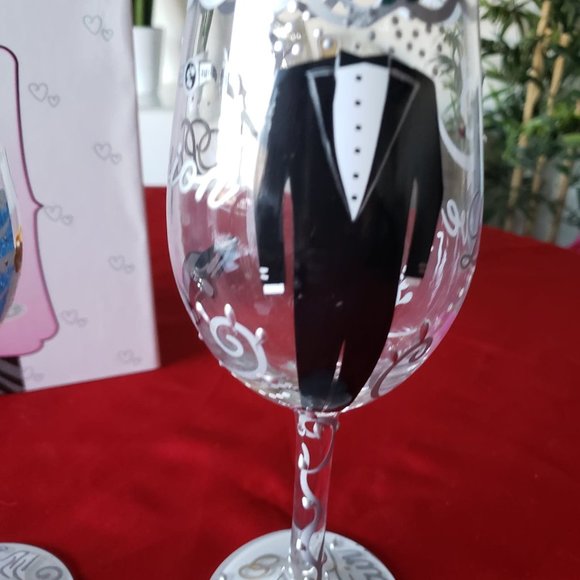 LOLITA "Love my Wine" Wedding Bride&Groom Wine glasses set - Picture 6 of 14
